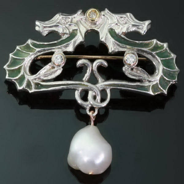 Silver Art Nouveau (Jugendstil) brooch plique ajour enamel (emaille a fenetre)